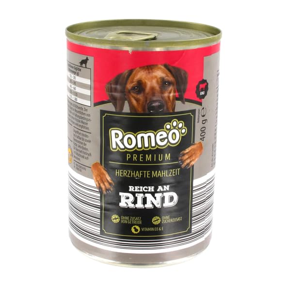 Romeo Premium Hunde-Nassfutter Rind, Herzhafte Mahlzeit 6 x 400 g