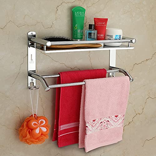 D-FLY HIgh Grade Stainless Steel Multipurpose 2 Layer Bathroom Shelf Kitchen Towel Rack for Holder Accessories Wall-Mount Single Self