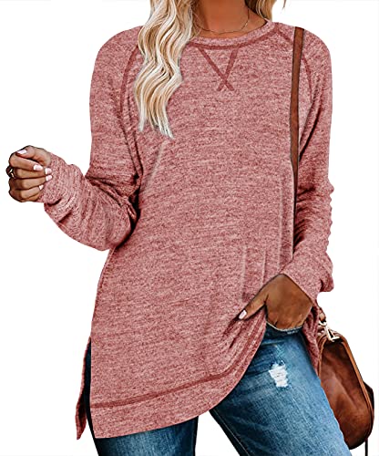 Image of Aokosor Womens Sweaters Long Sleeve Shirts Lightweight Side Split Tunic Tops for Leggings Trending Now 2023