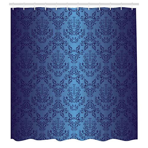 Ambesonne SC_14394_NAVY_BLUE_06.06_LONG Navy Blue Shower Curtain, Antique Baroque Floral Swirling Patterns Victorian Vintage Retro Style, Cloth Fabric Bathroom Decor Set thumb #1