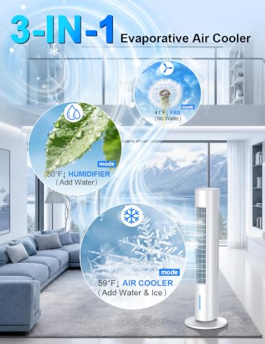 Image of Windowless Air Conditioner, 35 inch Evaporative Air Cooler w / 3 Modes | 3 Speeds, Max 30ft /s, 25ft Remote,Smart Timer, 120Oscillating Covers 450sq.ft,25dB Ultra-Quiet, No Window Needed for Bedroom
