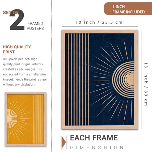 Image of YANVEER Modern Sunburst Abstract Wall Art Painting | Boho Minimalist Sun Art Home Decoration Painting With Frame For Living Room Bedroom Office Wall Decor Size (10X13 inch)