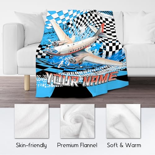 Boys Blanket Gifts, Personalized Kids Blanket with Name, Fluffy Flannel Throw for Son Grandson, Custom Airplane Gifts for Toddler, 30"x40"