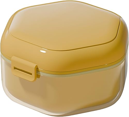 Denture Bath Box Cup with Strainer Basket Storage Container for Retainers Waterproof Mouth Guard Holder for Household