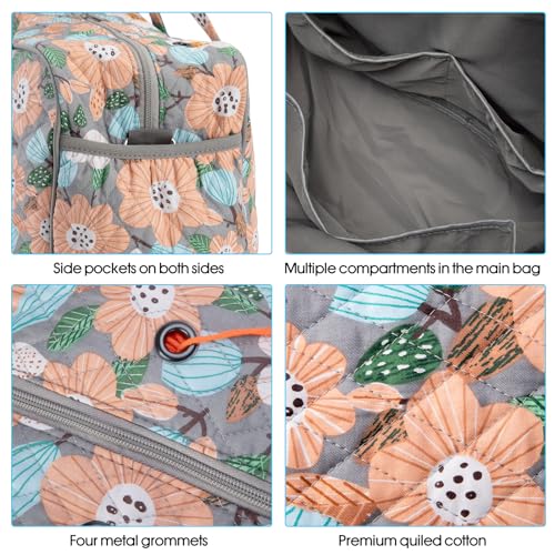 Image of Yarn Storage Organizer, Knitting Crossbody Bag, Large Crochet Tote Bag Yarn Holder Case for Carrying Projects, Knitting Needles, Crochet Hooks and Other Accessories (Flower-Grey)