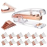 Rose Gold Stapler and Staple Remover Set - Rose Gold Office Supplies with 1000 Staples and 12 Binder