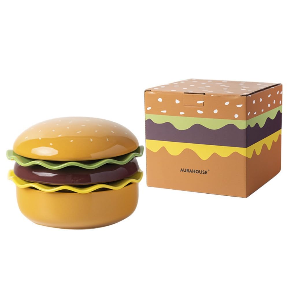 Rocky Green Creative Hamburger Design 5-częściowy ceramiczny zestaw zastawy stołowej - pudełko prezentowe na domowe posiłki, parapetówkę i święta