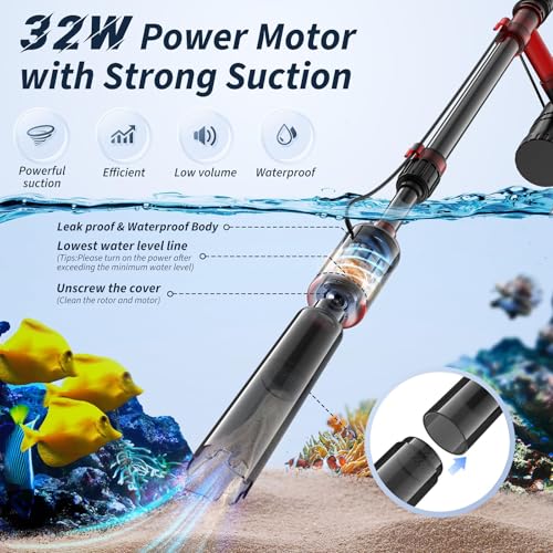 Image of Fish Tank Cleaner, Aquarium Gravel Cleaner, 530GPH /32W Electric Fish Tank Cleaning Tools, Adjustable Water Flow Fish Tank Gravel Cleaner Vacuum, Aquarium Cleaner Kit for Water Chang, Wash Sand (Red)