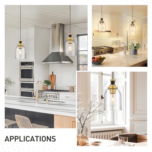 Image of zeyu Glass Pendant Lights Kitchen Island 2 Pack, Modern Hanging Light for Kitchen Sink Dining Room, Clear Glass Shade, Black and Gold Finish, ZG33M1L-2L BK+BG