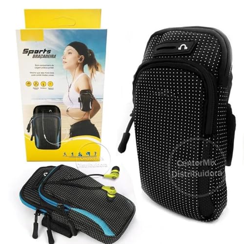 Braçadeira Sports Com Saída De Fone Para Corrida cor Preto Pochete Sport