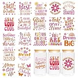 UVDTF Cup Wrap Transfer Sticker - 20 PCS Mental Health UV DTF Cup Sticker for Mug, Glass, Inspirational Word, Daisy, Sun Pattern, Waterproof Rub on Transfer, DIY Gifts for Self, Friends