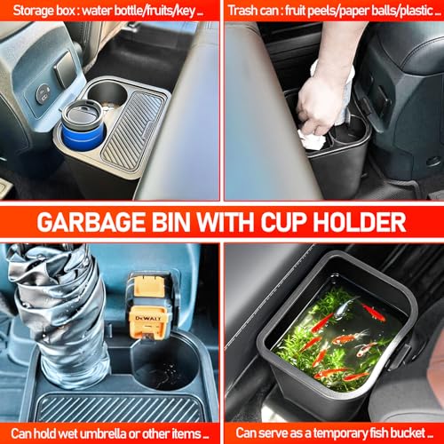 Image of Cup Holder Trash Can for Ford Maverick Accessories 2022-2026 Multi-Function Garbage Cans with Extra Rear Storage Box & Easy Removal Trash Bin with Cup Holder, Extra Rear Storage Box