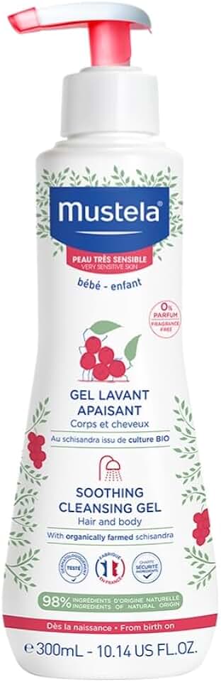 Gel Lavante Calmante Mustela, 300ml, para Pele Muito Sensível, Corpo e Cabelo de Bebês e Crianças, Sem Fragrância