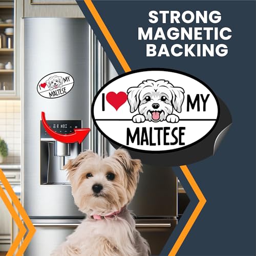 Image of Magnet Me Up I Love My Maltese Dog Breed Car Magnet Decal, 4x6 Inches Oval, Decorative Magnet, Charming and Playful Breed, Cute Peeking Dog Bumper Magnet, Gift for Maltese Dog Lover, Crafted in USA