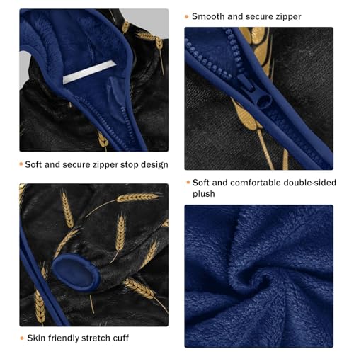 Wheat Ears on Black Background Toddler Fleece Jacket Girl Boys Hooded Fleece Jacket Coat Warm Outwear Zip-up 3-10T3