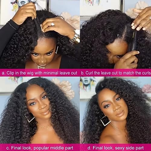 V Part Wig Human Hair for Women 10A Upgraded U part Wig Human Hair Beginner Friendly 150% Density V Shape Wigs Clip In Half Wigs Natural Color 14 Inch Kinky Curly V Part Wig - Image 3