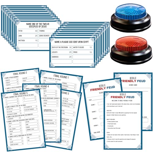 IIDEA Christian Bible Family Feud Game with 2 Buzzers Religious Trivia Quiz Card Game for Church Groups Easter Parties Team Building & Family Game Night (28 Cards)