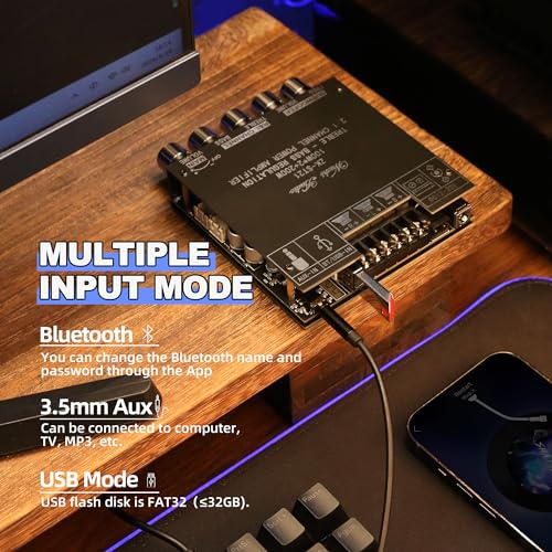 Image of ZK-ST21 TPA3221 Bluetooth Power Amplifier Board with Subwoofer 2.1 Channel 100Wx2+200W, 12V-30V Audio Power Amplifier Module with Treble and Bass Control