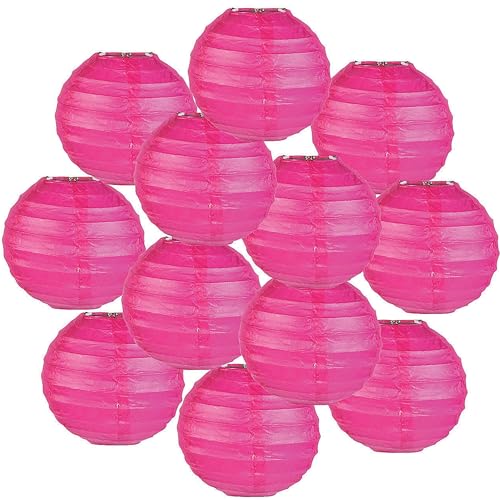 Fun Express Mini Hot Pink Hanging Paper Lanterns - 4.5” Decorative Lanterns for Party Decor, Celebrations, and Events - Perfect for Home and Party Decor - 12 Pieces