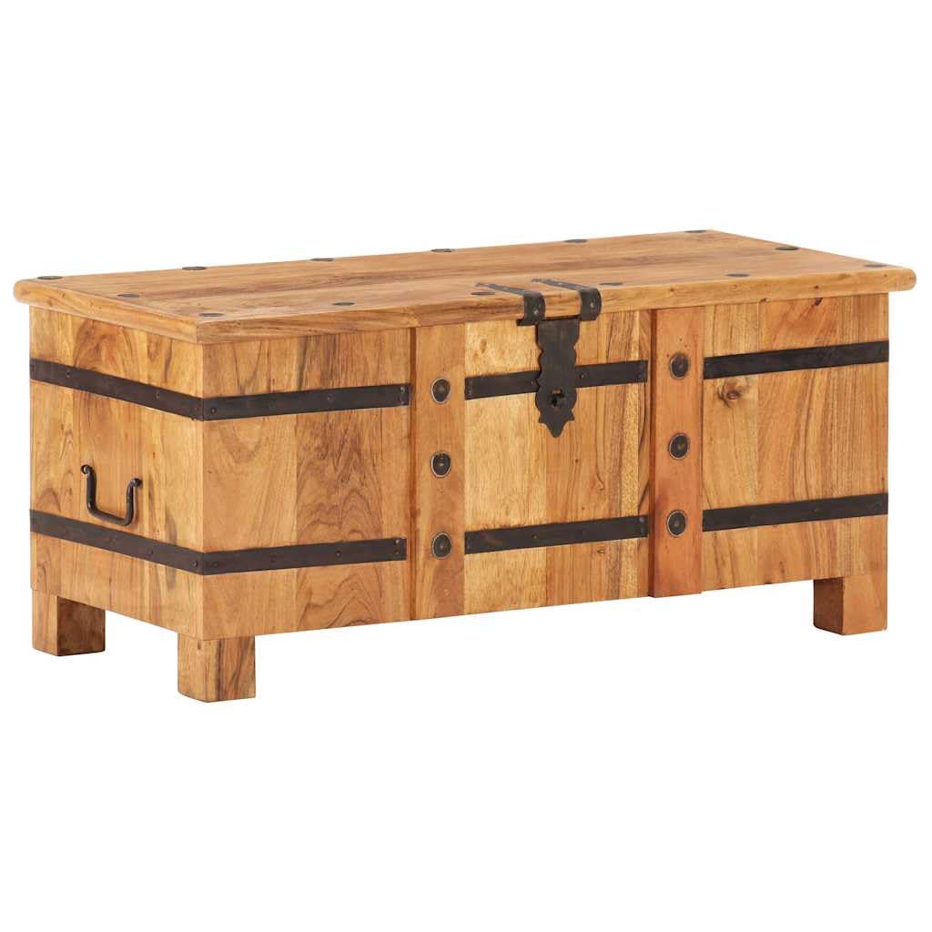 Skrzynia z litego drewna akacjowego, 90 x 40 x 40 cm, z pokrywą zamykaną i bocznymi uchwytami jako skrzynia do siedzenia, ławka do korytarza, miejsce do przechowywania zabawek, prania, salonu