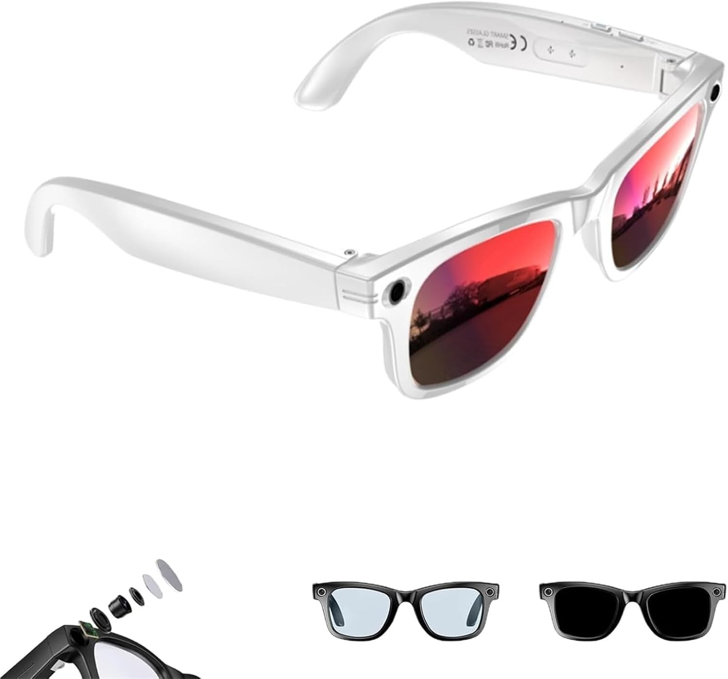 CyanVue AI Smart Glasses: 8MP Camera, Real-time Translation, AI Voice Assistant Supporting 144 Languages, Object Recognition, Image stabilization, Waterproof. Supports Music and Calls. (Red)