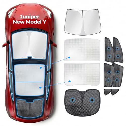 Image of 10 Pack Roof Sunshade & Full Window Shades [with Secure Suction Cups] for 2025-2026 Tesla Model Y Juniper, Sunroof Windshield Side Window Rear Covers, Heat-Blocking Privacy Shades for Camping