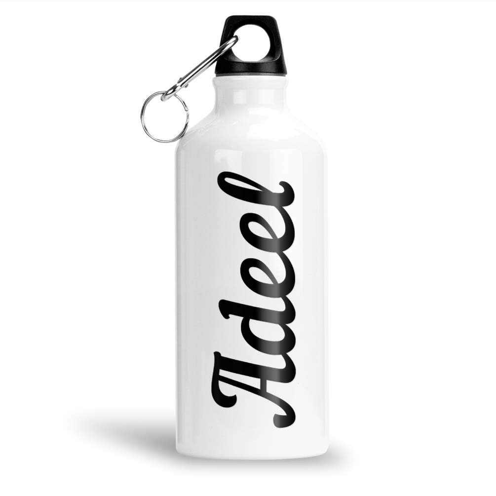 FurnishFantasy Aluminium White Sipper Bottle 600 ml - Best Personalized Gift for Happy Birthday, Return Gift, Name - Adeel