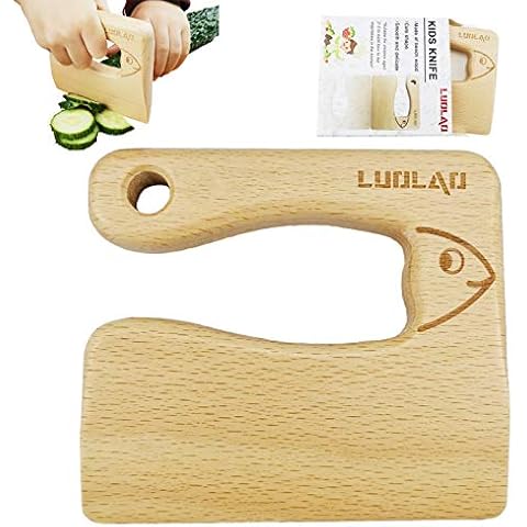 LUOLAO Wooden Kids Knife for Cooking and Safe Cutting Veggies Fruits, Cute Fish Shape Kids Kitchen Tools, 2-5 Years Old Applicable Cover