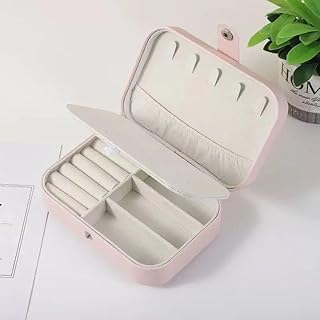 علبة تخزين مجوهرات محمولة من Next Store، صغيرة وخفيفة، مثالية لحفظ الأقراط والقلائد والخواتم، تصميم أنيق وسهل الحمل للسفر والاستخدام اليومي (بينك)