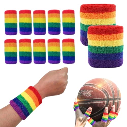 RuiChy Sport Wristband & Finger Protector Sleeve, 2Pcs Wrist Sweatbands and 10Pcs Finger Compression Sleeves Support Arthritis Trigger Thumb Fingers Protector for Basketball Tennis Fitness (Colorful)