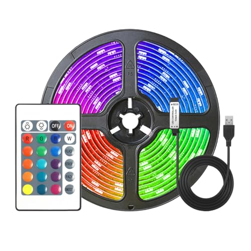 USB LED Strip Lights, 16 Colour Variations, 24 Keys Remote, Self-Adhesive, Indoor (1 M)