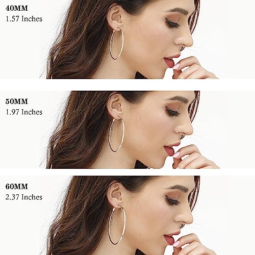 3 Pairs Sterling Silver Hoop Earrings, 14K White Gold Plated Big Hoop Earrings Set for Women 40 50 60MM4