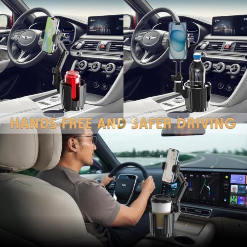 Image of Phone Holders for Your Car, 2 in 1 Universal Cup Holder Expander Adjustable Base with Phone Mount, Long Arm with 360Rotation Cup Holder Phones Mount for Car Compatible with All Smartphones | Adjustable Base with Phone Mount, Hand Free, Long Arm, Non-Slip, 360Rotation Cup Holder Phone Mount for All Smartphones