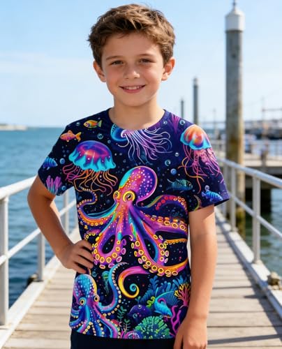 Image of uideazone Tshirts for Boys Kids Short Sleeve T-Shirt 3D Graphic Tee Shirts Tops Clothes 4-16 Years