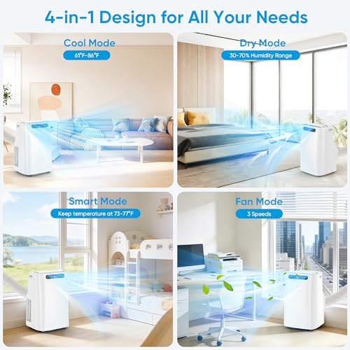 Image of 12000 BTU Portable Air Conditioners for Room Cooling up to 500 Sq. Ft, 3-IN-1 Quiet Portable AC Unit with Dehumidifier Fan, Remote Control, Smart Sleep Mode, 24H Timer, Windows Kit Included