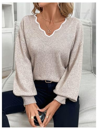Image of GORGLITTER Women's Bow Fall Sweaters 2025 Cable Knit Chunky Oversized Long Sleeve Backless V Neck Pullover Tops
