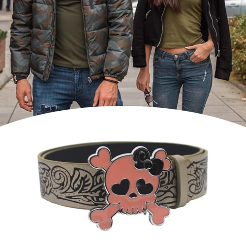 Womens Floral Embossed Skull Buckle Belt Western Cowboy PU Leather Belt Waist Strap For Jeans Pants2