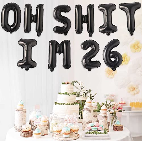 Image of Oh I'm 26! Latex Balloons 16 Inch Black Hallo Twenty Six Cheers to 26 Years Old Theme Decor for Man Woman Happy 26th Birthday Party Photo Studio Prop Flag Decorations Favors Supplies