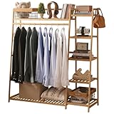 Baveke Bamboo Clothing Garment Rack Frame Made of FSC-Certified Bamboo, 7 Tier Storage Shelf Coat Clothes Hanging Rack, Portable Wardrobe Closet Organizer, Shoe Storage Shelves for Bedroom, Natural