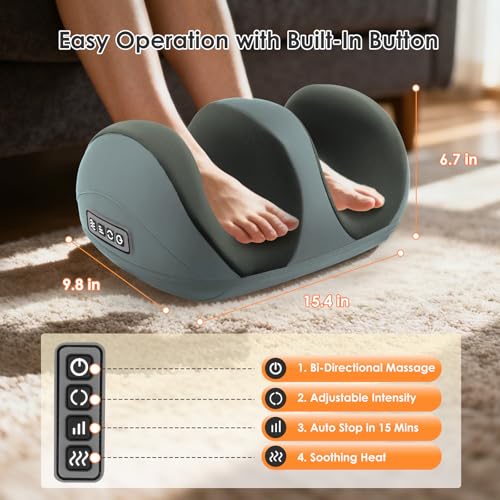 Image of Shiatsu Foot Massager, Foot and Calf Massager with Heat, Grey