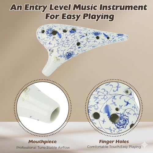 OcarinaWind 12 Hole Ocarina Classic Masterpiece Collectible, Alto C Ceramic Ocarina - Highly Recommended by Shop Owner (Forest Whisper) (Blue&White) - Thumbnail 3