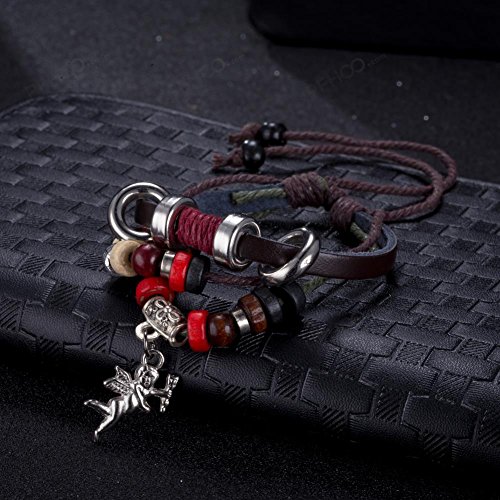 Leather Multi-Strand Cupid Charm Bracelet, Gift for Her