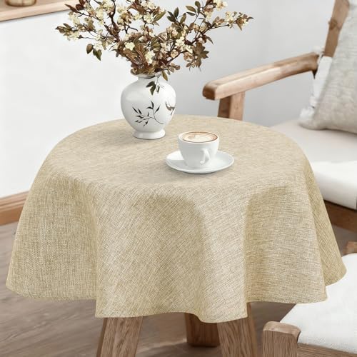 JIUZHEN Round Textured Table Cloth Linen Wrinkle Free Stain Resistant Farmhouse Decorative Circular Tablecloth for Kitchen, Dining, Party, Wedding, Outdoor Use (30 Inch Round,Beige)