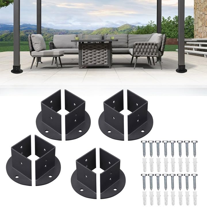 Deck Post Anchor Base, 4PCS Adjustable Wooden Fence Post Brackets, Heavy Duty 1.96" x 1.96" Base Brackets Fit 1.5x1.5, 2x2, 2x4, 4x4