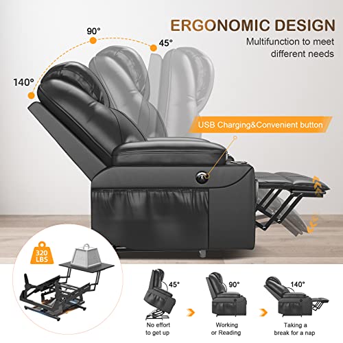 Yonisee Large Lift Chairs Recliner For Elderly - Dual Motor Power Lift Chair Modern With Massage And Heat, Extended Footrest, 3 Positions, 2 Side Pockets, And Cup Holders, Usb Ports, Black Color #TOP5