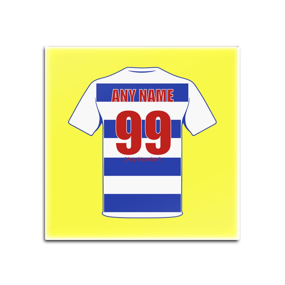 Dessous de verre QPR en bois dur brillant jaune carré pour supporter de foot - Lot de 4