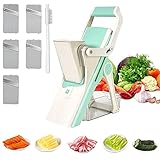 Adjustable Mandoline Slicer for Kitchen, Veggie chopper&Julienne ,Multifunctional Slicer, Safe Food Chopper for Carrot Onion Potato Salad Fruit Meat, with Container -5 Blades(Green)