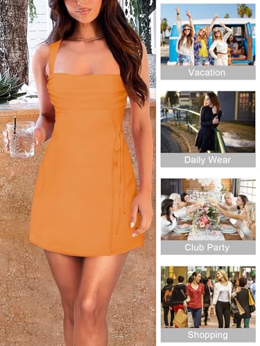 Image of MIYIEONZ Women's Sexy Square Neck Dress Sleeveless Elegant Ruched Mesh Short Dress Party Club Mini Dresses for Women