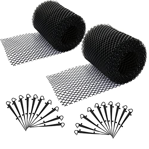 CertBuy 2 Pcs Gutter Guard Mesh Roll, 6” x 20 Ft Plastic Gutter Guard Mesh with 20 Clip Fixing Hooks, Leaf Protector Gutter Mesh Cover Drain