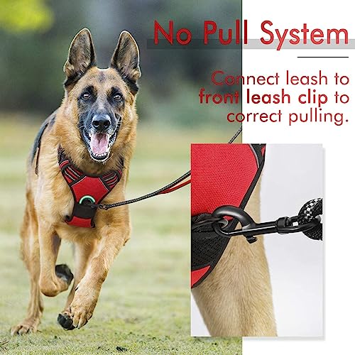 Rabbitgoo Dog Harness, No-Pull Pet Harness With 2 Leash Clips, Adjustable Soft Padded Dog Vest, Reflective No-Choke Pet Oxford Vest With Easy Control Handle For Large Dogs, Red, L #TOP4
